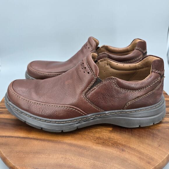 Clarks Shoes Mens 10.5 M Brown Tumbled Leather Un Brawley Slip On Casual Loafers main image 5